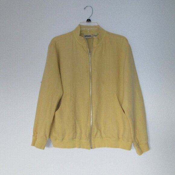 Chicos Design Women's Jacket Sz 2 100% Linen Full Zip Yellowl Bomber Pockets - Picture 1 of 11
